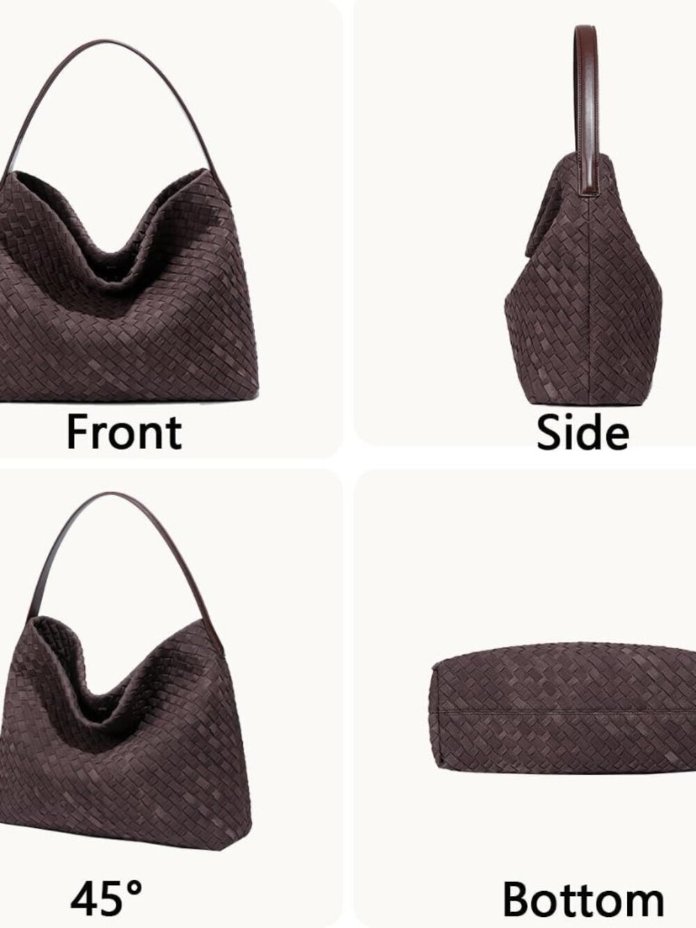 Women's Braided Suede Tote Bags Slouchy Shoulder Bag Trendy Crescent Satchel Pur - Picture 4 of 6